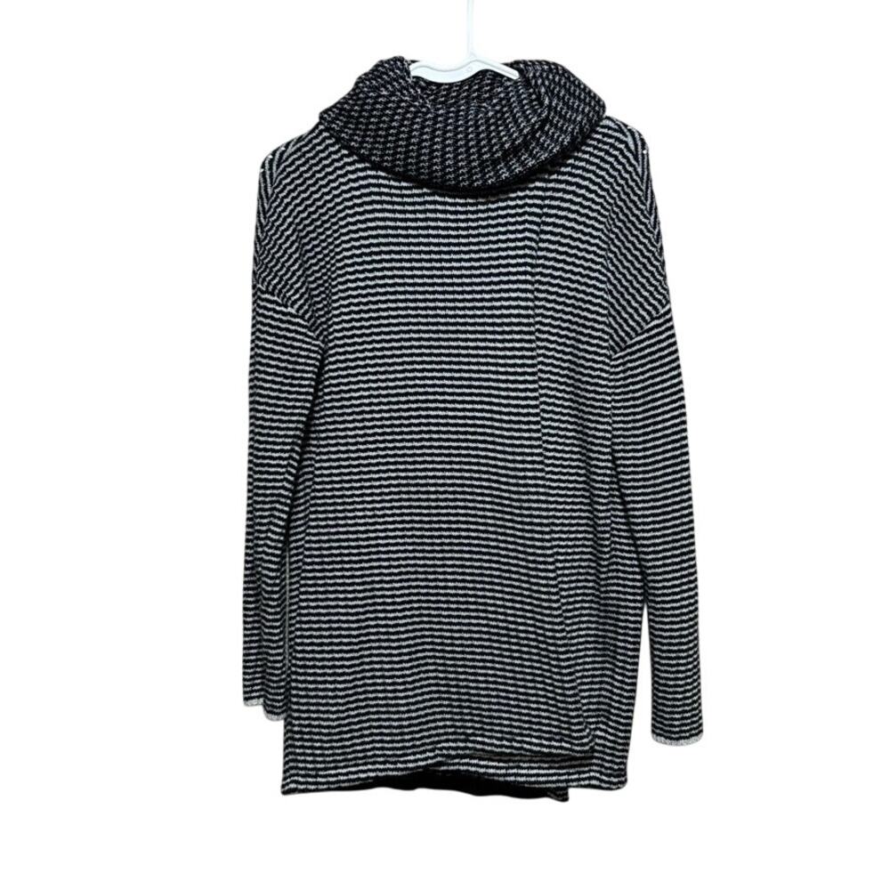 CAbi Fergie Sweater M Black White Stripe Knit Cowl Neck Tunic Pullover 3167 Cozy